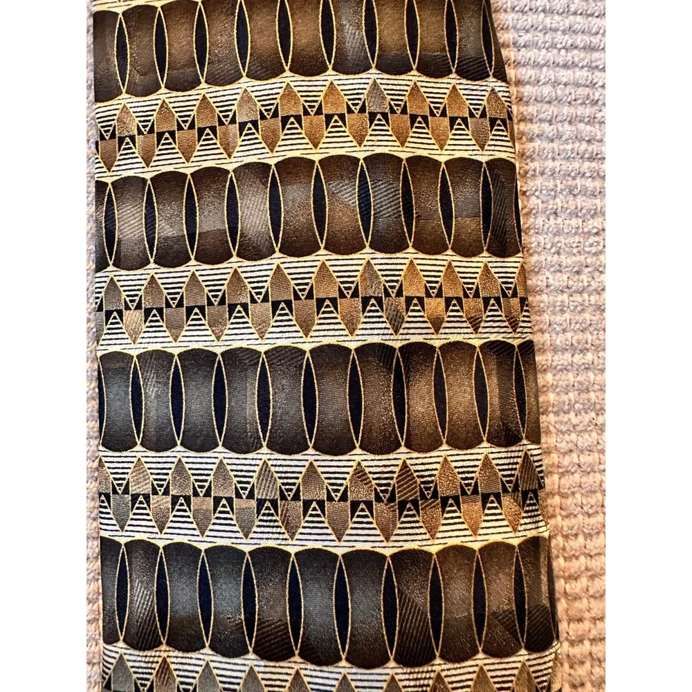 Di Maggio Tie Mens Brown Bronze Gold‎ Geometric Silk Hand Made Necktie 4in Wide